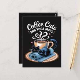 Kaffee Katzen und Yoga Matten Lustige Katze Yoga Postkarte