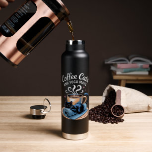 Kaffee Katzen und Yoga Matten Lustige Katze Yoga Trinkflasche