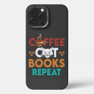 Kaffee Katzenbücher wiederholen, Kaffee lesen Cat  iPhone 13 Pro Max Hülle