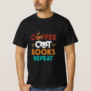 Kaffee Katzenbücher wiederholen, Kaffee lesen Cat T-Shirt