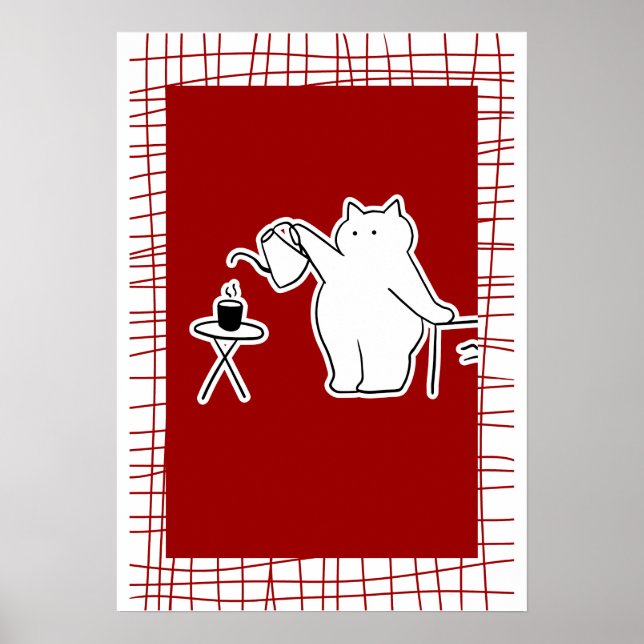 Kaffee kochende Katze — Gemütliche Kaffeehaus-Ästh Poster (Vorne)