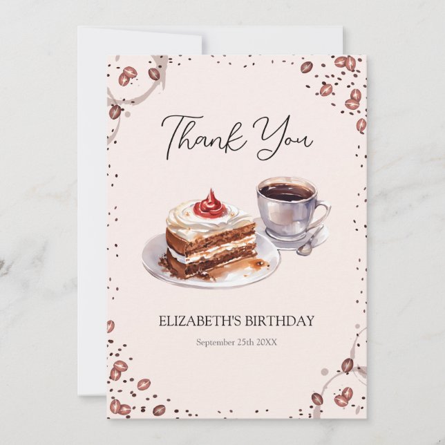 Kaffee & Kuchen Geburtstag Danke Karte (Vorderseite)