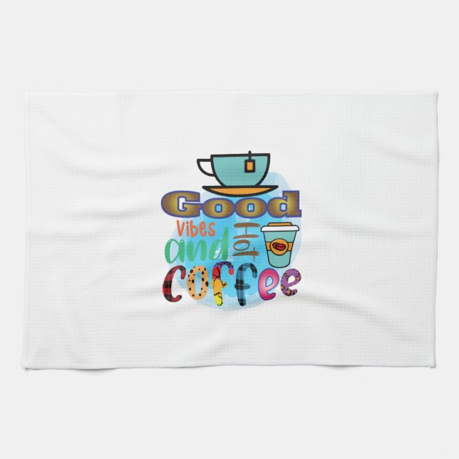 Kaffee Kunst gute Vibes und Kaffee Geschirrtuch (Horizontal)