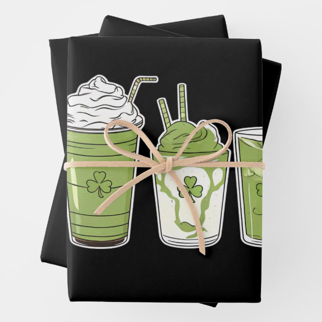 Kaffee Latte Green Niedlich Irish St Patrick's Day Geschenkpapier Set (Beispiel)