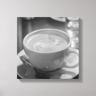 Kaffee/Latte mit Löffel - Schwarz-Weiß-Foto Leinwanddruck
