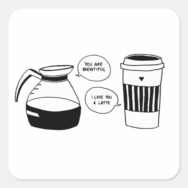 Kaffee Latte Valentine's Liebe Quadratischer Aufkleber (Vorderseite)