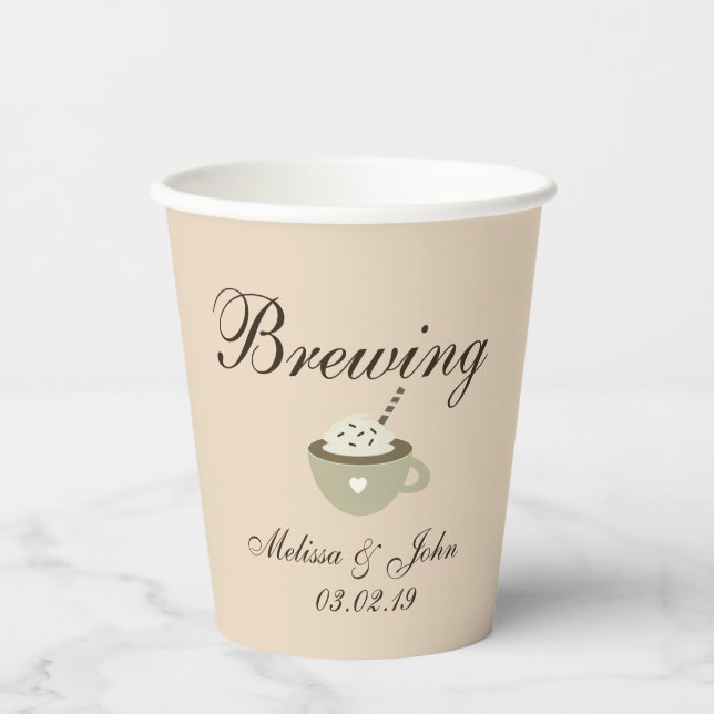 Kaffee Latte Wedding Brautparty Beige Paper Cup Pappbecher (Vorderseite)