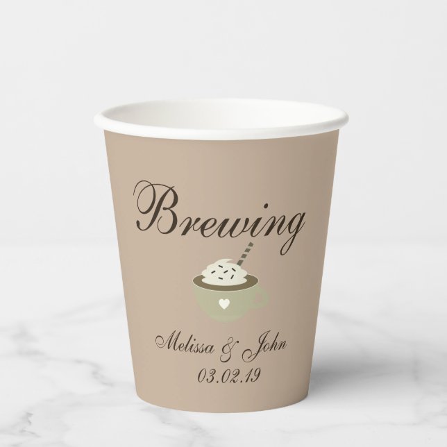 Kaffee Latte Wedding Brautparty Beige Pappbecher (Vorderseite)
