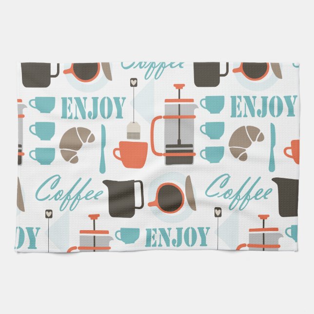 Kaffee-Liebe und café Muster Geschirrtuch (Horizontal)
