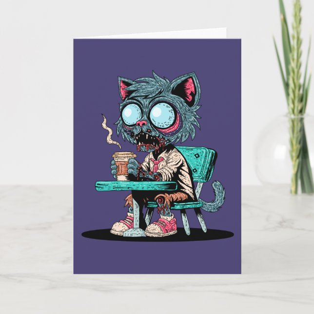 Kaffee liebend Zombie Cat Karte (Vorderseite)