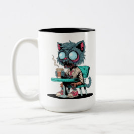 Kaffee liebend Zombie Cat Zweifarbige Tasse