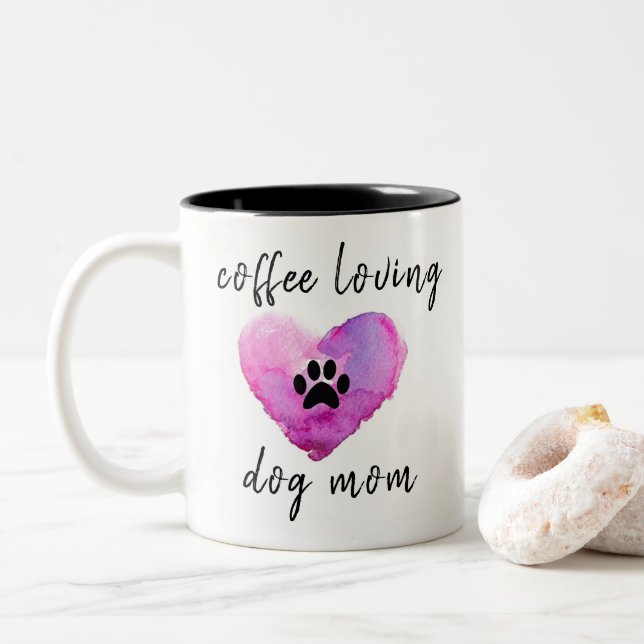 Kaffee liebende Hunde Mama Niedliches Herz Zweifarbige Tasse (Mit Donut)