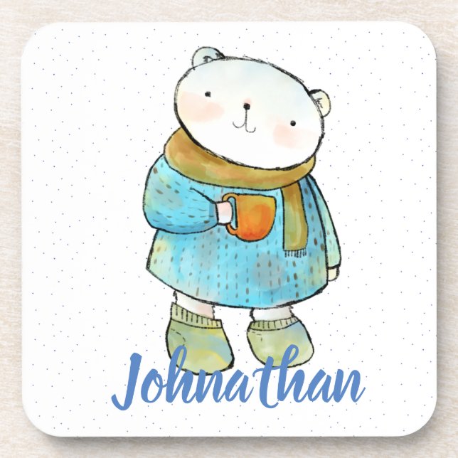 Kaffee liebende Polar Bär Custom Getränkeuntersetzer (Vorderseite)