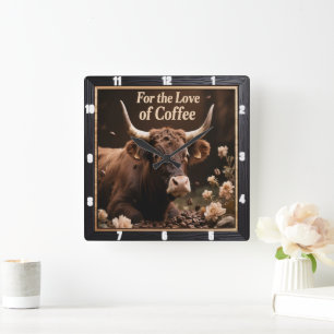 Kaffee-Liebesbull Quadratische Wanduhr