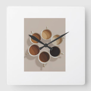 Kaffee-Liebhaber-Wanduhr – Sechs Kaffeetassen & Co Quadratische Wanduhr