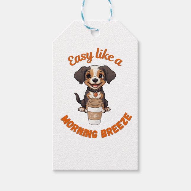 Kaffee Lover Morning - Niedliches Dog-Printable Po Geschenkanhänger (Vorderseite)