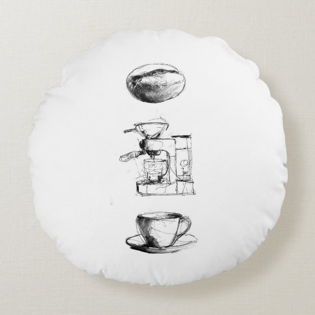 Kaffee Lover Set Rundes Kissen (Vorderseite)