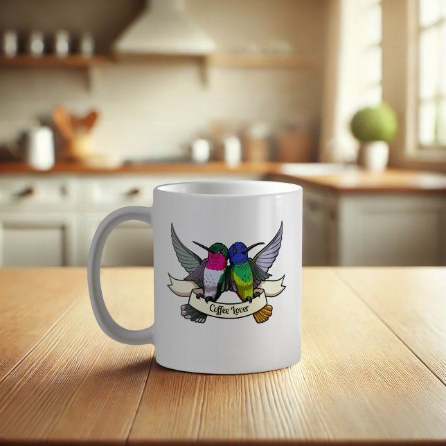 Kaffee Lover Tattoo Style Hummingbirds & Ribbon Kaffeetasse (Von Creator hochgeladen)