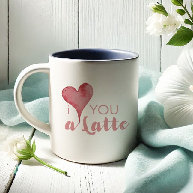 Kaffee Lover Valentinstag Geschenke Zweifarbige Tasse (Charming valentines gift ideas I Love You A Latte coffee mugs with watercolor heart.)