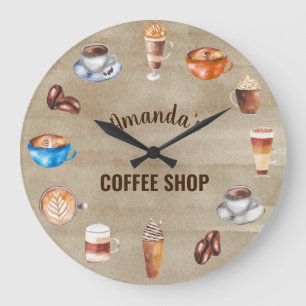 Kaffee Lover Watercolor Business Coffee Shop Große Wanduhr