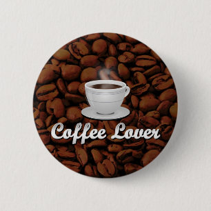 Kaffee Lover, White Cup/Brown Bohnen Button