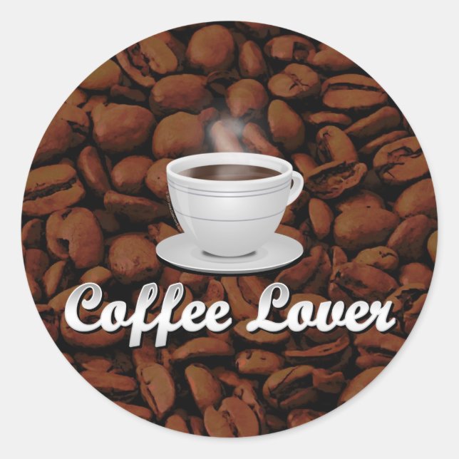 Kaffee Lover, White Cup/Brown Bohnen Runder Aufkleber (Vorderseite)