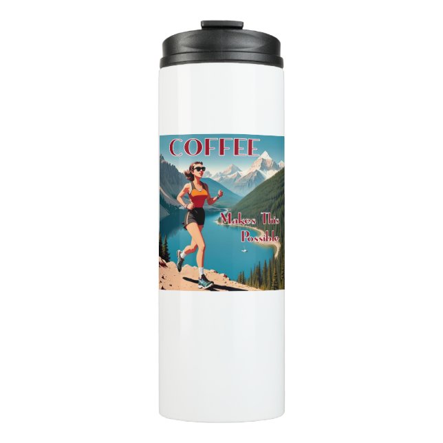 Kaffee macht das Laufen möglich Thermosbecher (Vorderseite)