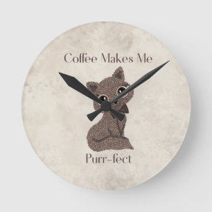 Kaffee Macht Mich Purr-fekt-Kaffee Liebhaber-Katze Runde Wanduhr