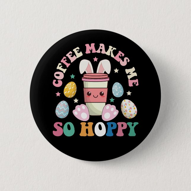 Kaffee macht mich so hoppy, sonniges Kaninchen glü Button (Vorderseite)
