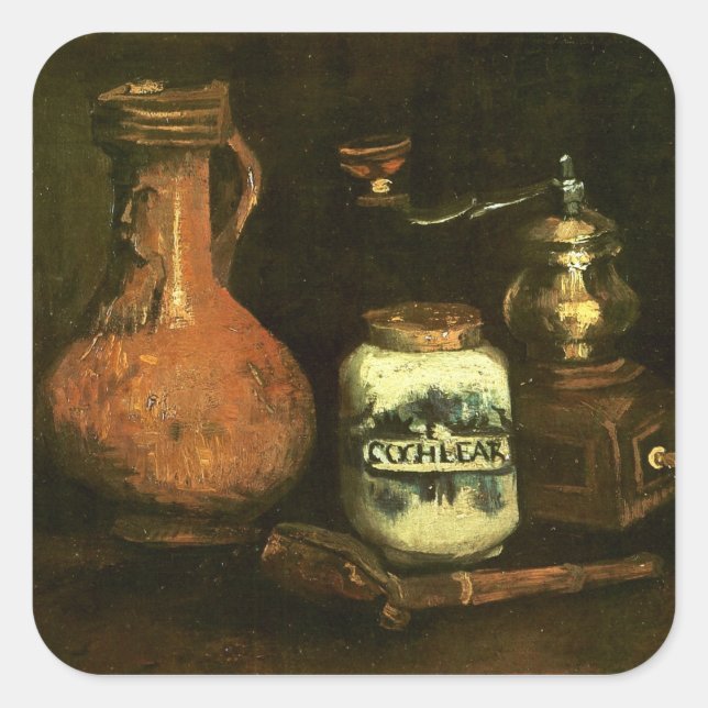 Kaffee Mill Pipe Case & Jug Van Gogh Fine Art Quadratischer Aufkleber (Vorderseite)