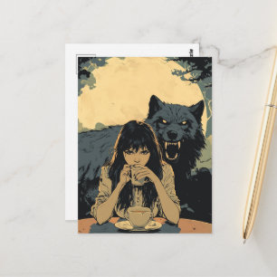 Kaffee mit dem Wolf Postkarte