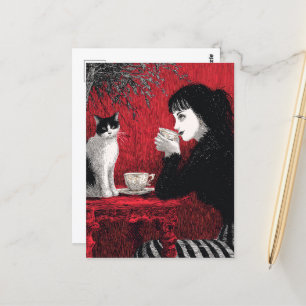 Kaffee mit einer Katze Postkarte