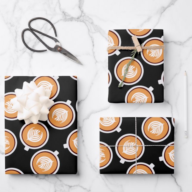 Kaffee mit karamellfarbenem Tropfen Geschenkpapier Set (Vorderseite)