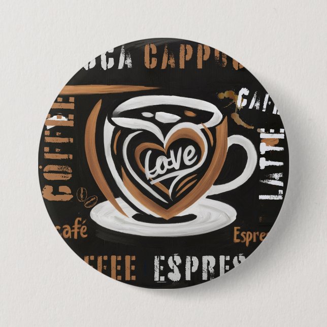 Kaffee Mocca Cappucino Esspreso Cafe'Latte Button (Vorderseite)