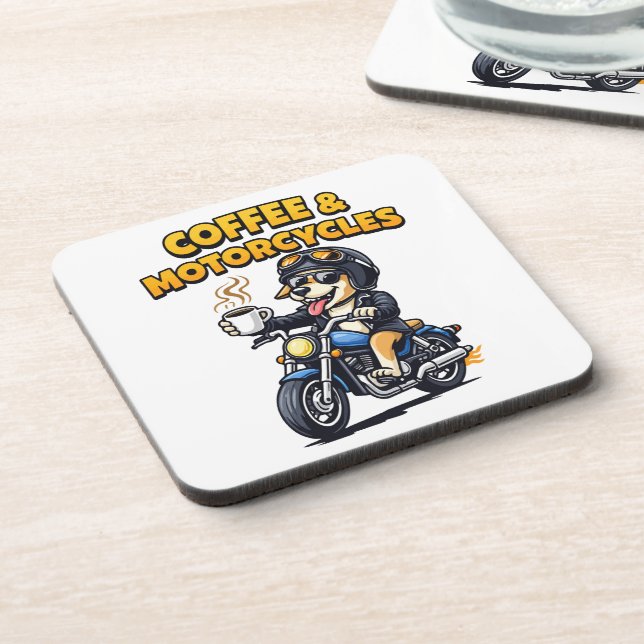 Kaffee & Motorräder Hund Biker Kunstwerk Getränkeuntersetzer (Linke Seite)