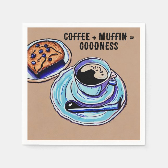 "Kaffee + Muffin = Güte" Whimsical Coffee Serviette (Vorderseite)
