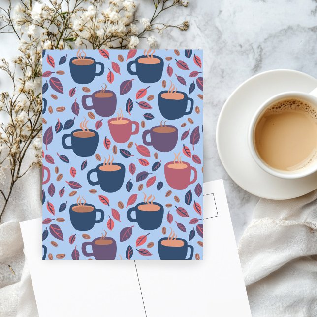 Kaffee Niedlicher Pastell farbenfroh Postkarte (Morning Coffee Cute Pastel Colorful Hand-drawn Pattern Custom Postcard
)