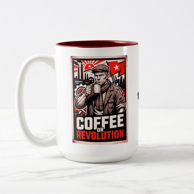 Kaffee oder Revolution Zweifarbige Tasse (Links)