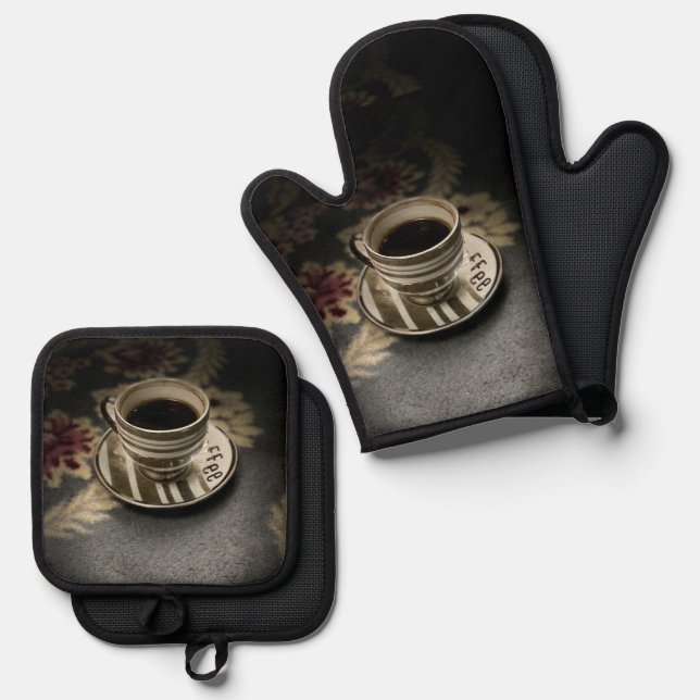 Kaffee Ofenhandschuh & Topflappen-Set (Vorderseite/Rückseite)