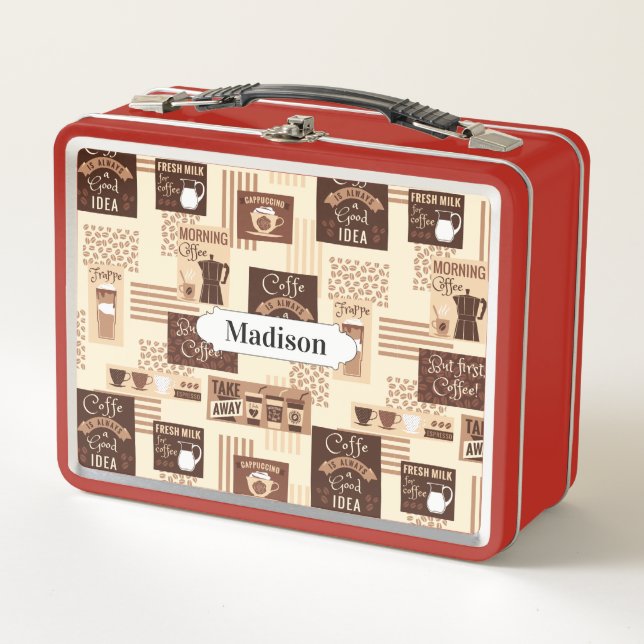 Kaffee Pattern individuelle Name Lunch Boxen (Vorderseite)