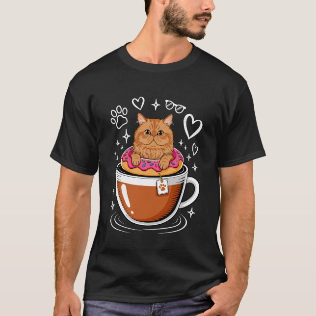 Kaffee Perserkatze Donut Langarm T-Shirt (Vorderseite)