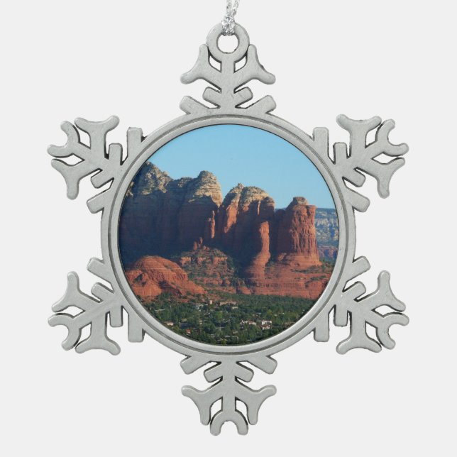 Kaffee Pot Rock I in Sedona Schneeflocken Zinn-Ornament (Vorderseite)