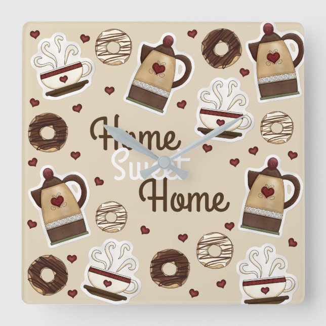 Kaffee Pot und Cup Quadratische Wanduhr (Vorderseite)