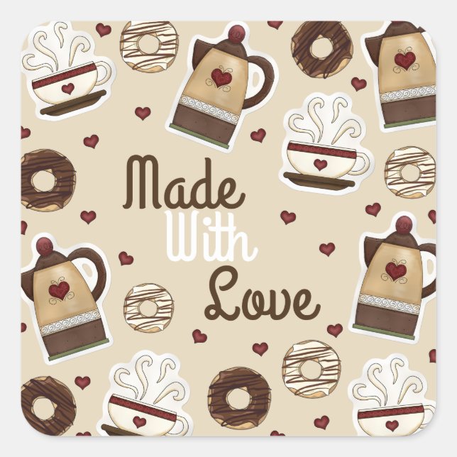 Kaffee Pot und Cup Quadratischer Aufkleber (Vorderseite)