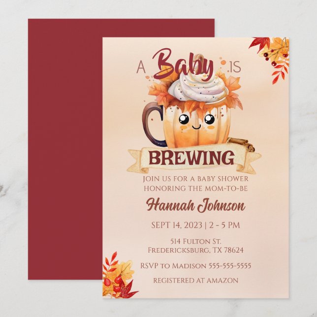 Kaffee Pumpkin Spice Fall Brauen Baby Dusche Einladung (Vorne/Hinten)