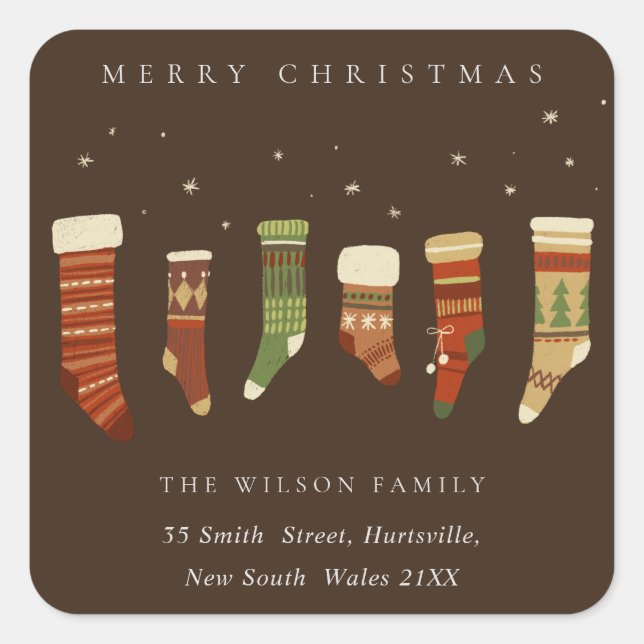 KAFFEE RED GREEN STAR CHIRSTMAS STRUMPF ADRESSE QUADRATISCHER AUFKLEBER (Vorderseite)