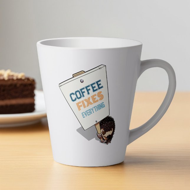 Kaffee repariert alles Funny Igel Picket Zeichen Milchtasse (Von Creator hochgeladen)