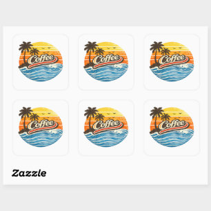 Kaffee Retro Sonnenuntergang Design Quadratischer Aufkleber