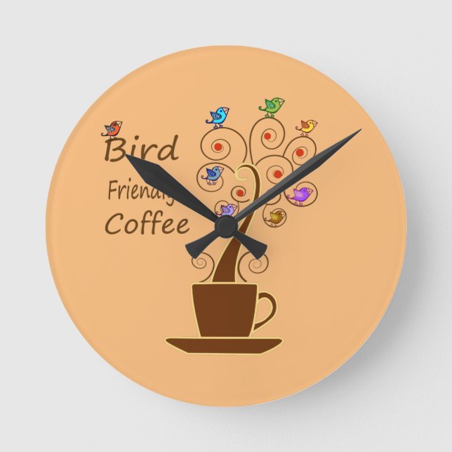 Kaffee, Rettend Vögel Runde Wanduhr (Vorderseite)