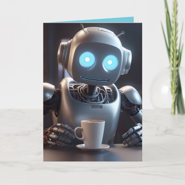 Kaffee-Roboter Feiertagskarte (Vorderseite)